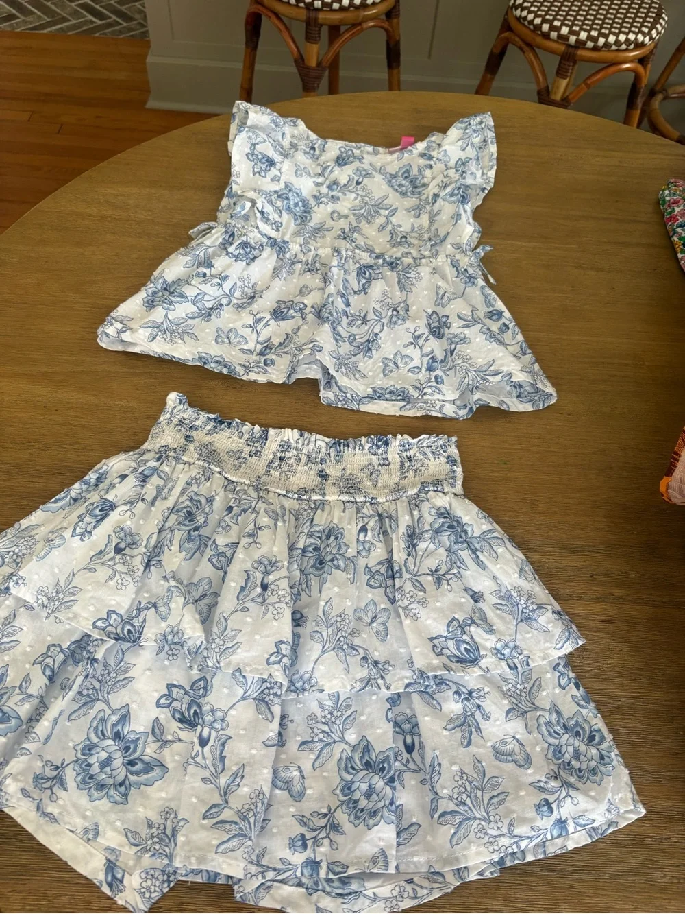 Penelope Mack White & Blue Floral Print Skirt & Top Set size 7